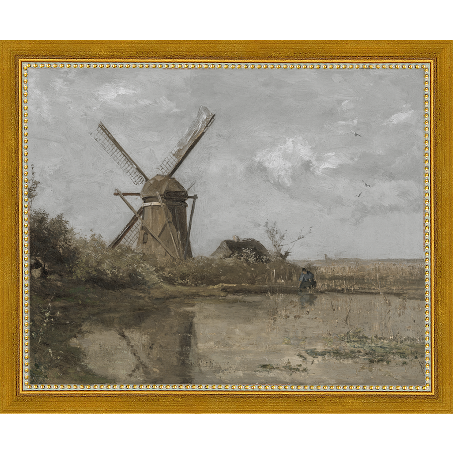 SA355-WINDMILL Hand framed in a transitional gold frame. Finished Size: W 11.25 in x H 9.25 in