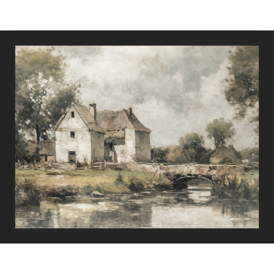 SA356-WHITE COTTAGE Hand framed in a matte black frame. Finished Size: W 13.25 in x H 10.25 in