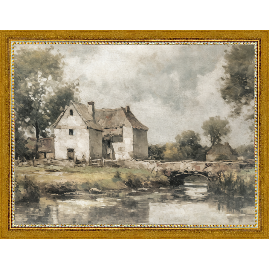 SA356-WHITE COTTAGE Hand framed in a transitional gold frame. Finished Size: W 13.25 in x H 10.25 in