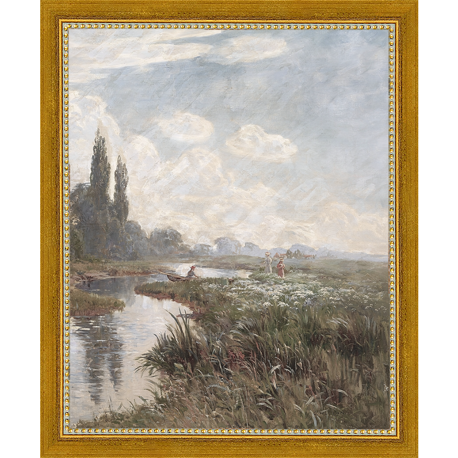 SA357-RIVERSIDE Hand framed in a transitional gold frame. Finished Size: W 9.25 in x H 11.25 in