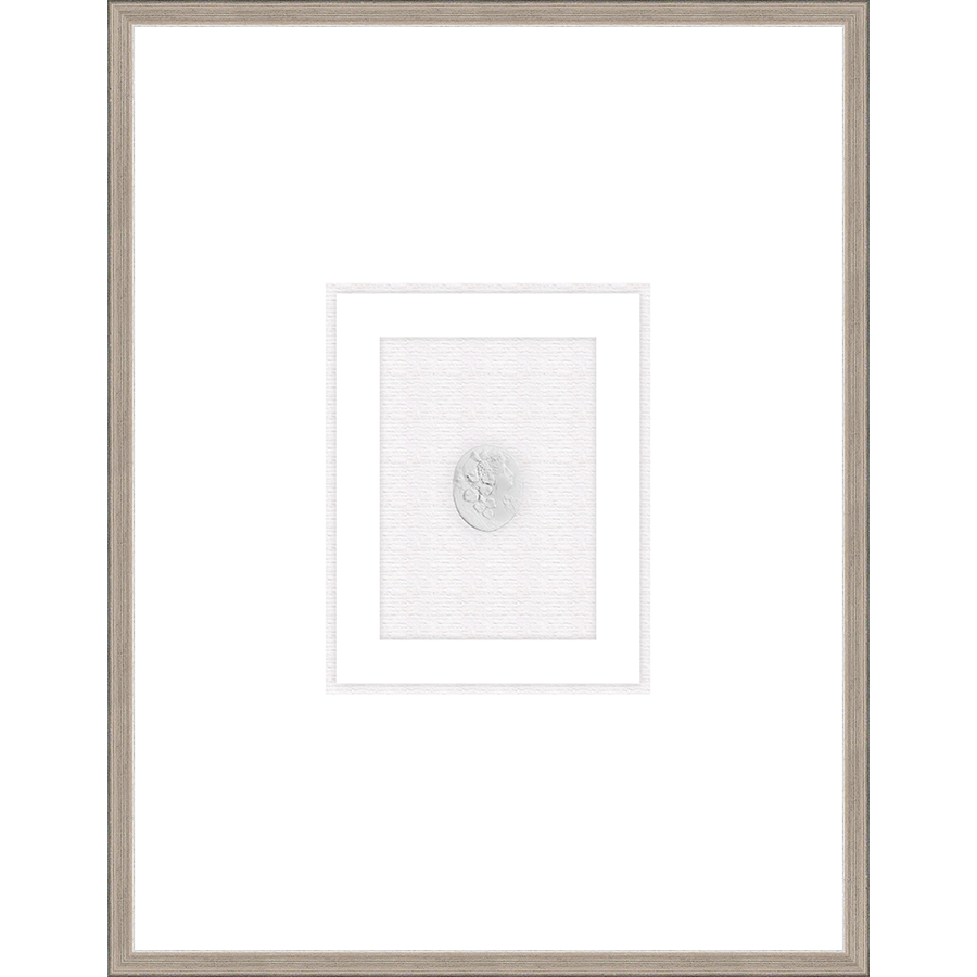 NG001-BACCHANAL WOMAN Shadow Box framed in an antiqued silver frame on a white raglin mat. Finished Size: W 18.00 in x H 23.00 in