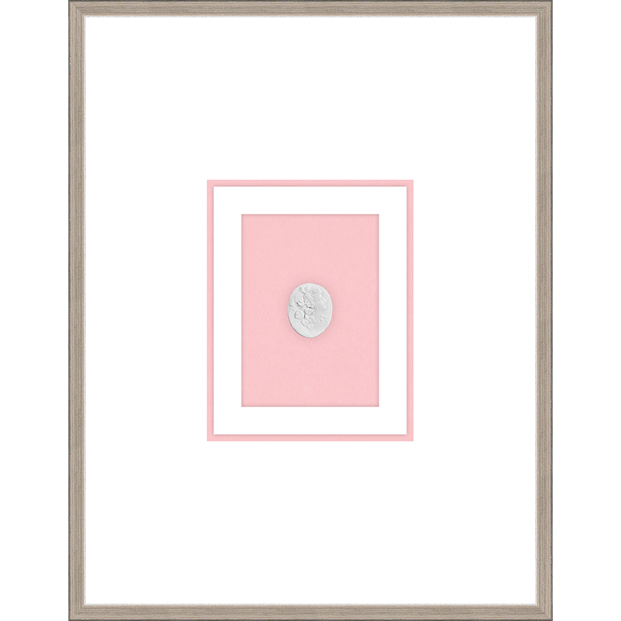 NG001-BACCHANAL WOMAN Shadow Box framed in an antiqued silver frame on a blush pink mat. Finished Size: W 18.00 in x H 23.00 in
