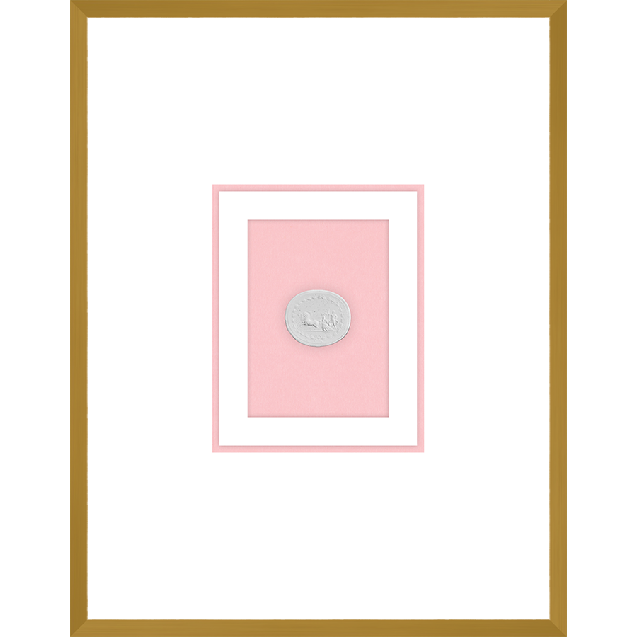 NG002-CHARIOT Shadow Box framed in an antiqued gold frame on a blush pink mat. Finished Size: W 18.00 in x H 23.00 in