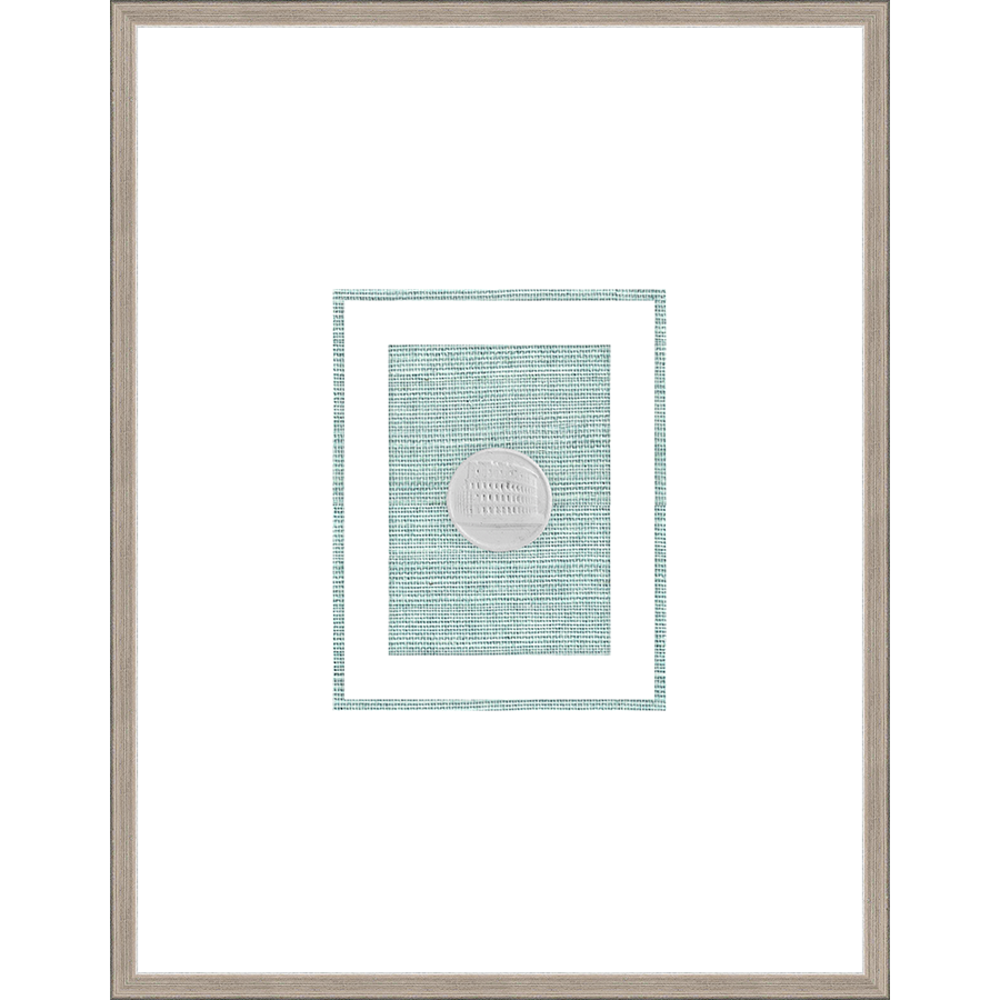 NG003-COLISEUM Shadow Box framed in an antiqued silver frame on a green hemp mat. Finished Size: W 18.00 in x H 23.00 in