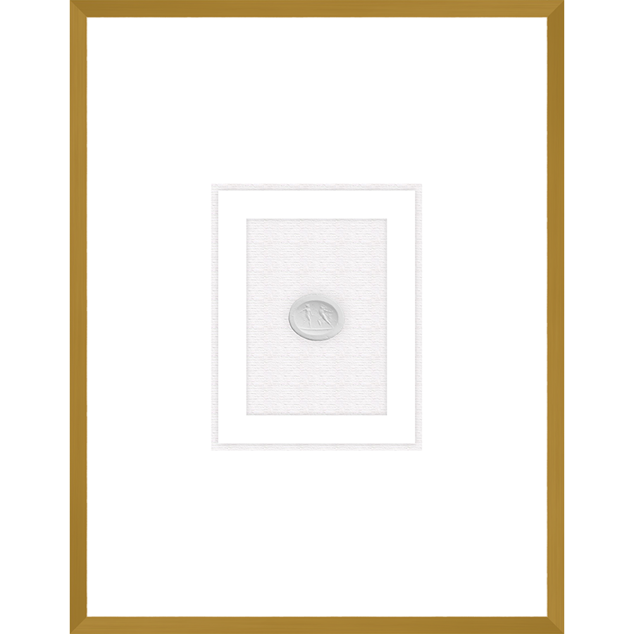 NG004-DANCING NYMPHS Shadow Box framed in an antiqued gold frame on a white raglin mat. Finished Size: W 18.00 in x H 23.00 in