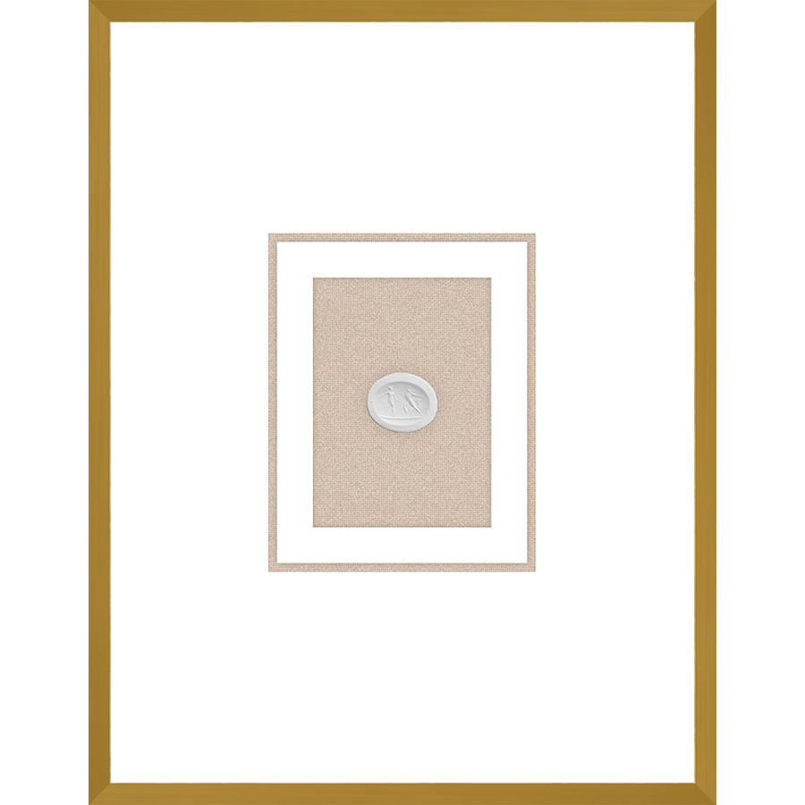 NG004-DANCING NYMPHS Shadow Box framed in an antiqued gold frame on a natural linen mat. Finished Size: W 18.00 in x H 23.00 in