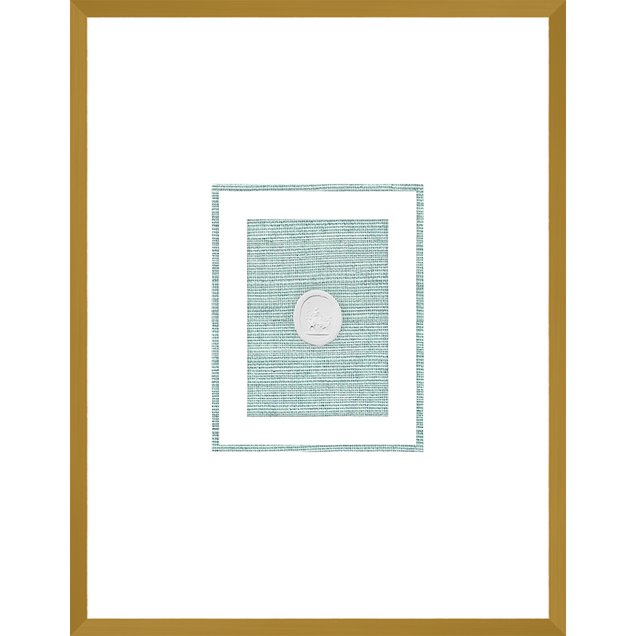 NG007-HERCULES WITH SERPENT Shadow Box framed in an antiqued gold frame on a green hemp mat. Finished Size: W 18.00 in x H 23.00 in