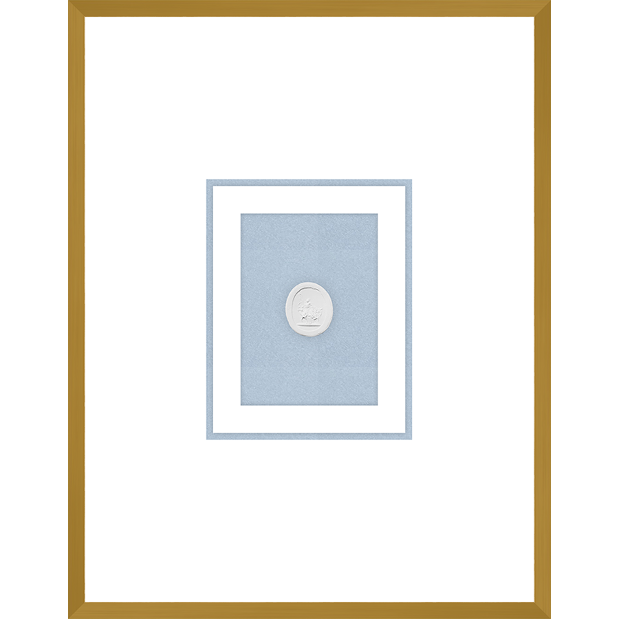 NG007-HERCULES WITH SERPENT Shadow Box framed in an antiqued gold frame on a fountain blue mat. Finished Size: W 18.00 in x H 23.00 in