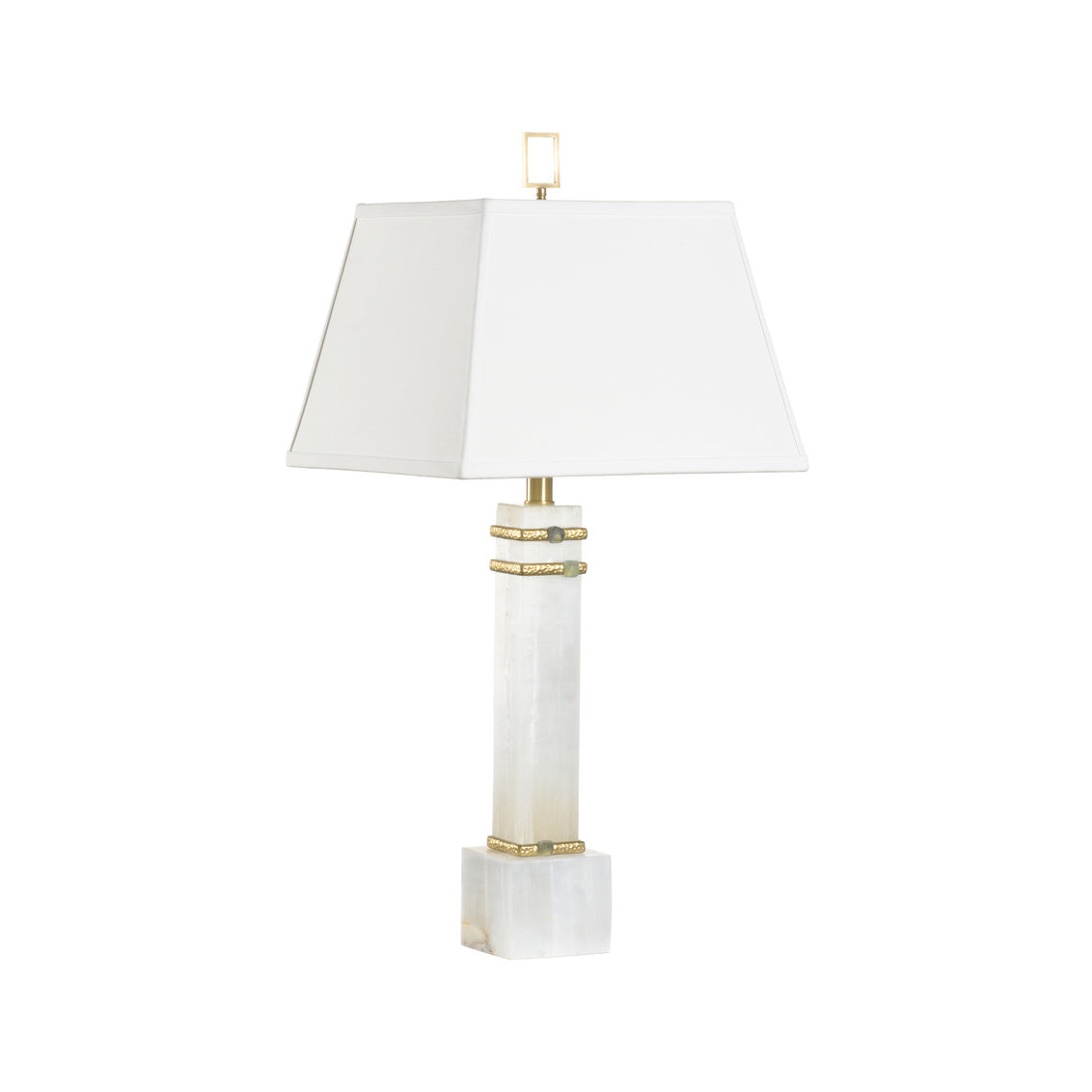 ALABASTER COLUMN LAMP WITH GOLD/STONE RINGS