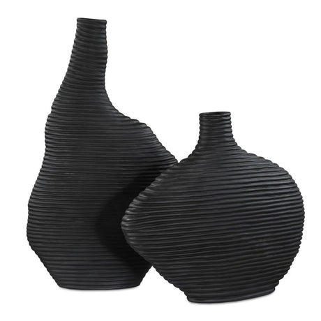 Duostacked Vases, Black, S/2 - Kings Fine Art & Decor
