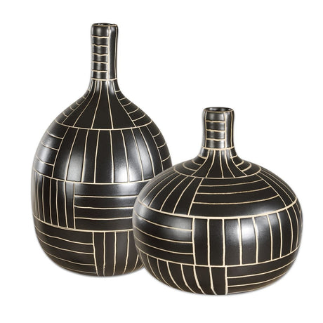Graphite Stride Vases, S/2 - Kings Fine Art & Decor