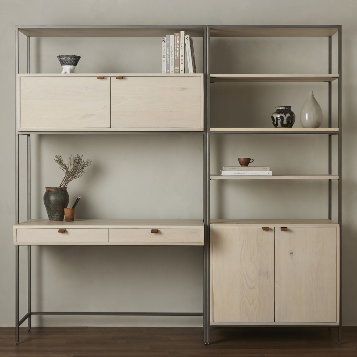 Trey Modular Wall Desk With 1 Bookcase - Kings Fine Art & Decor