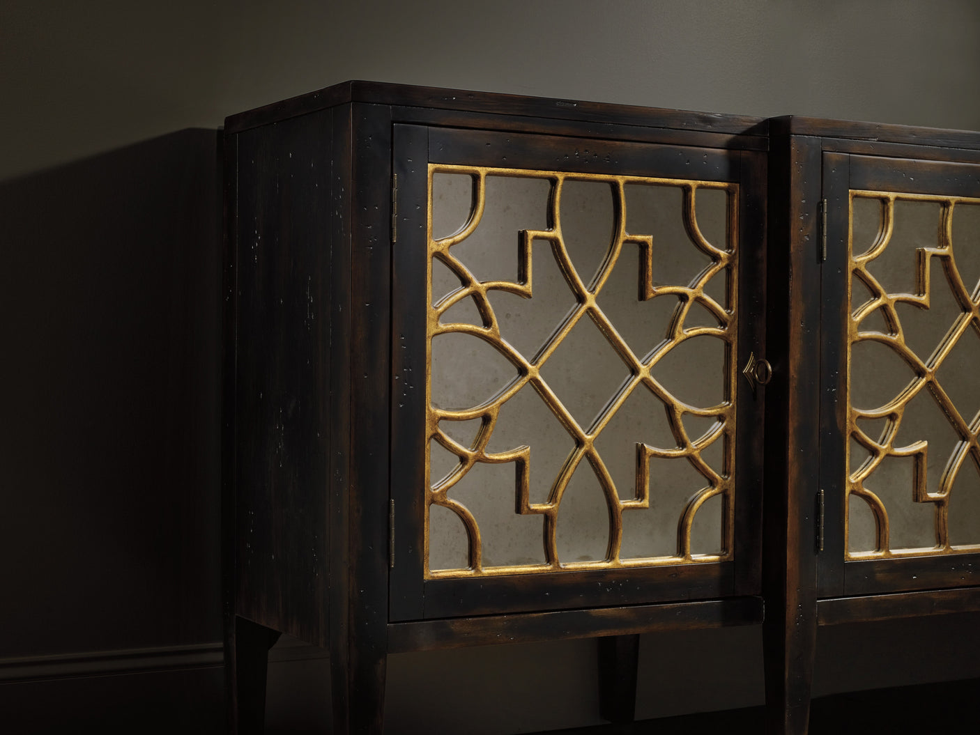 Hooker Furniture Sanctuary Four Door Mirrored Console- Ebony 3005-85005