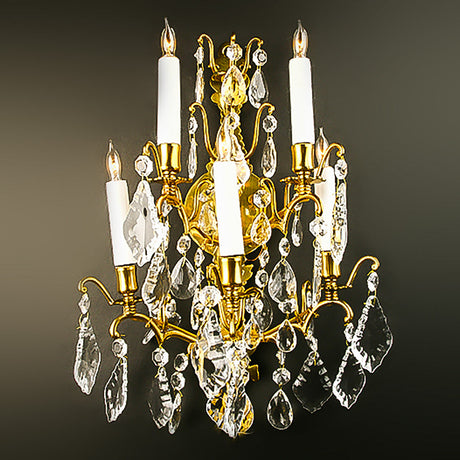 3214-261G5LP LT310201 Pair 5 Light Sconces Bronze & Crystal (20Hx14Wx8D)