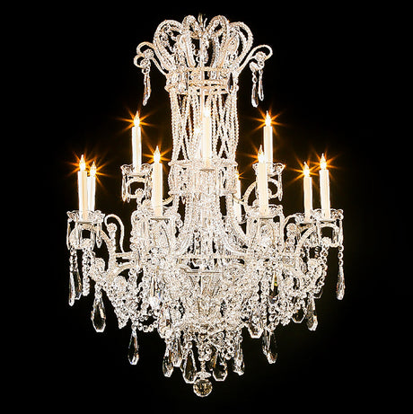 3214-43L12 LT310401 12 Light Iron & Crystal Chandelier-Silver Finish (51Hx36D)