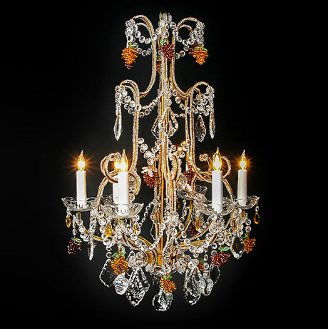3255-132L6 LT330201 6 Light Chandelier Iron & Crystal w/Grapes (32Hx24D)