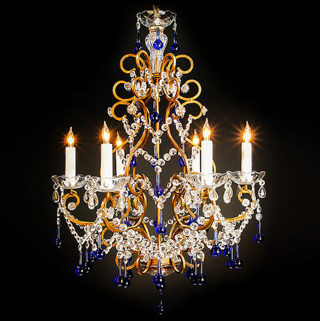 3255-133L6BL LT330301 6 Light Chandelier Iron & Blue Crystal (31Hx22W)