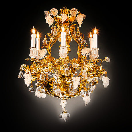 3275-751L6 LT340401 6 Light Chandelier Iron Leaf & Crystal (20Hx30D)