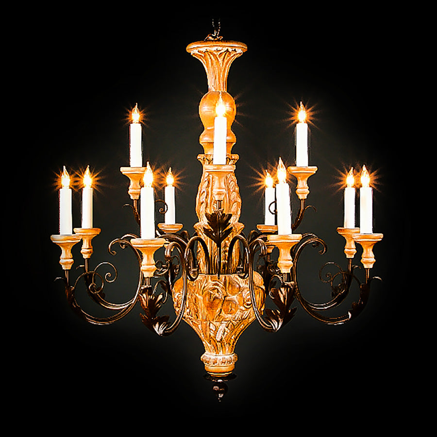 3279-48L12 LT350101 12 Light Chandelier Iron & Wood (36Hx29D)