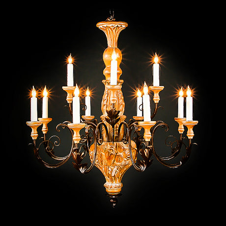 3279-48L12 LT350101 12 Light Chandelier Iron & Wood (36Hx29D)