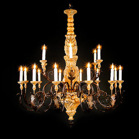 3279-48L18 LT350201 18 Light Chandelier Iron & Wood (49Hx42D)