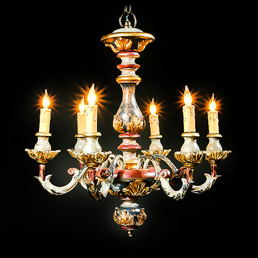 3284-220L6 LT360101 6 Light Chandelier Wood & Jesso (24Hx22D)