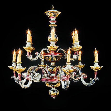 3284-415L12 LT360201 12 Light Chandelier Wood & Jesso (31Hx33D)