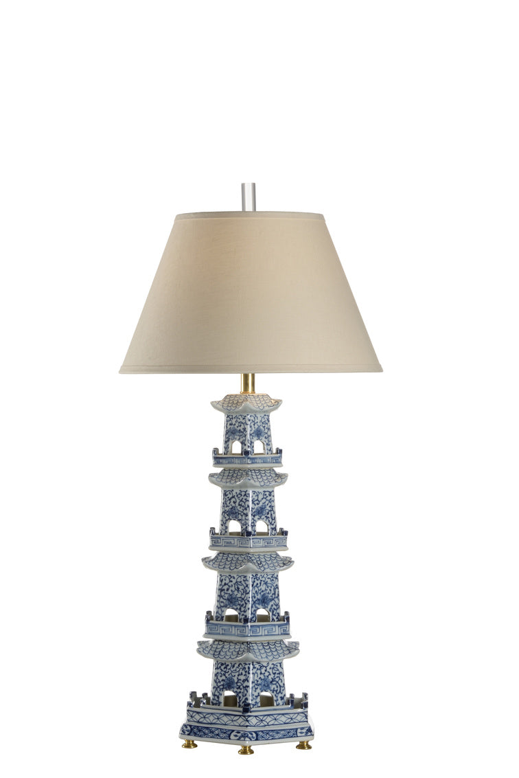 Pagoda Lamp - Blue/White