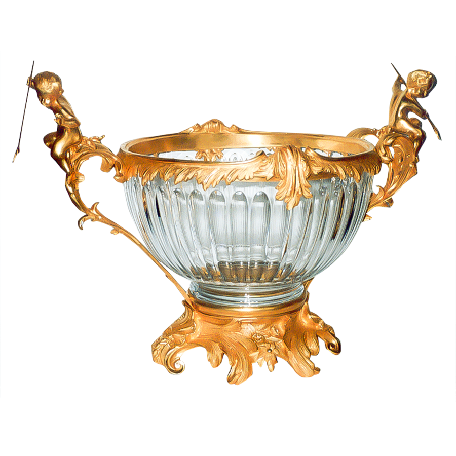 Our European handcrafted Round Jardiniere With Cherubs in Crystal and Ormolu