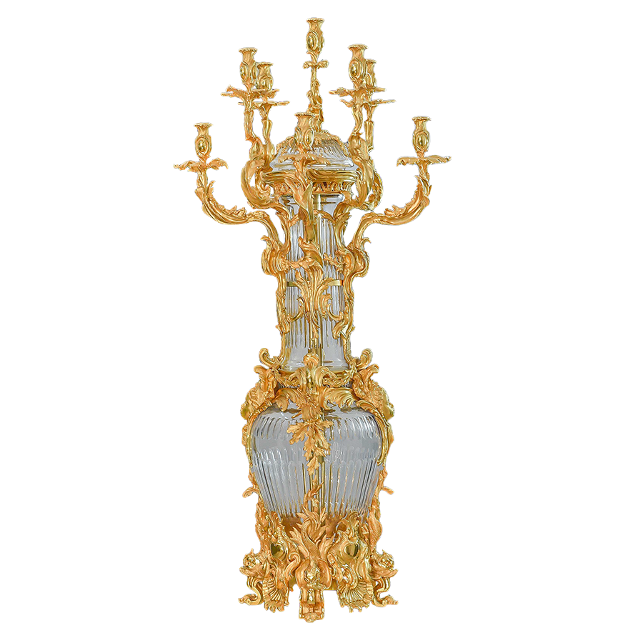 Our European handcrafted Crystal Rococo Candelabra in Crystal and Ormolu