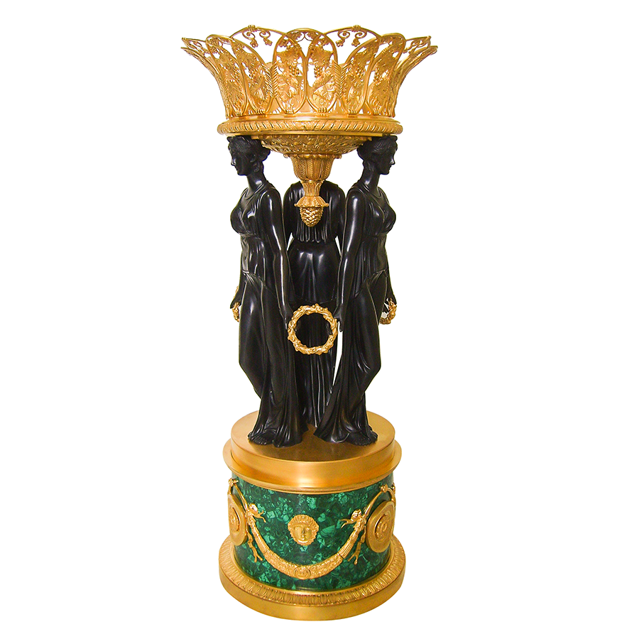 Our European handcrafted French Empire Bronze Planter in Malachite, Ormolu and Bronze