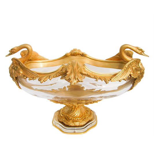 Our European handcrafted Ormolu And Crystal Centerpiece With Swans in Crystal and Ormolu
