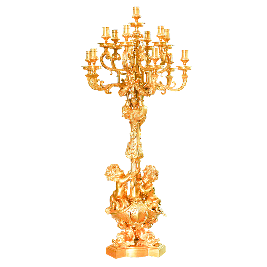 Our European handcrafted Louis Xv Gilded Candelabra With Cherubs in Ormolu