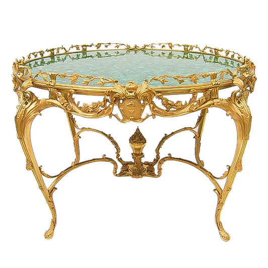 Our European handcrafted Round Louis Xv Table in Malachite, Ormolu and Ormolu