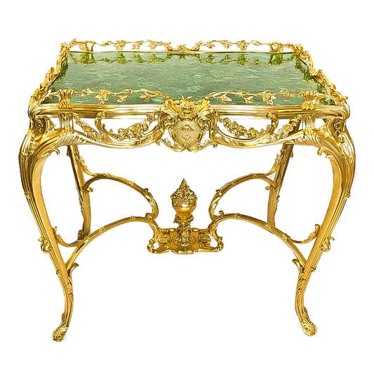 Our European handcrafted Louis Xv Table in Malachite, Ormolu and Ormolu
