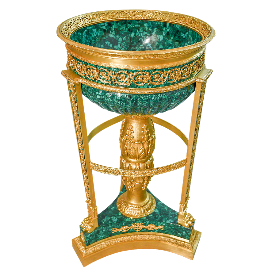 Our European handcrafted French Empire Planters With Lion Feet in Malachite and Ormolu