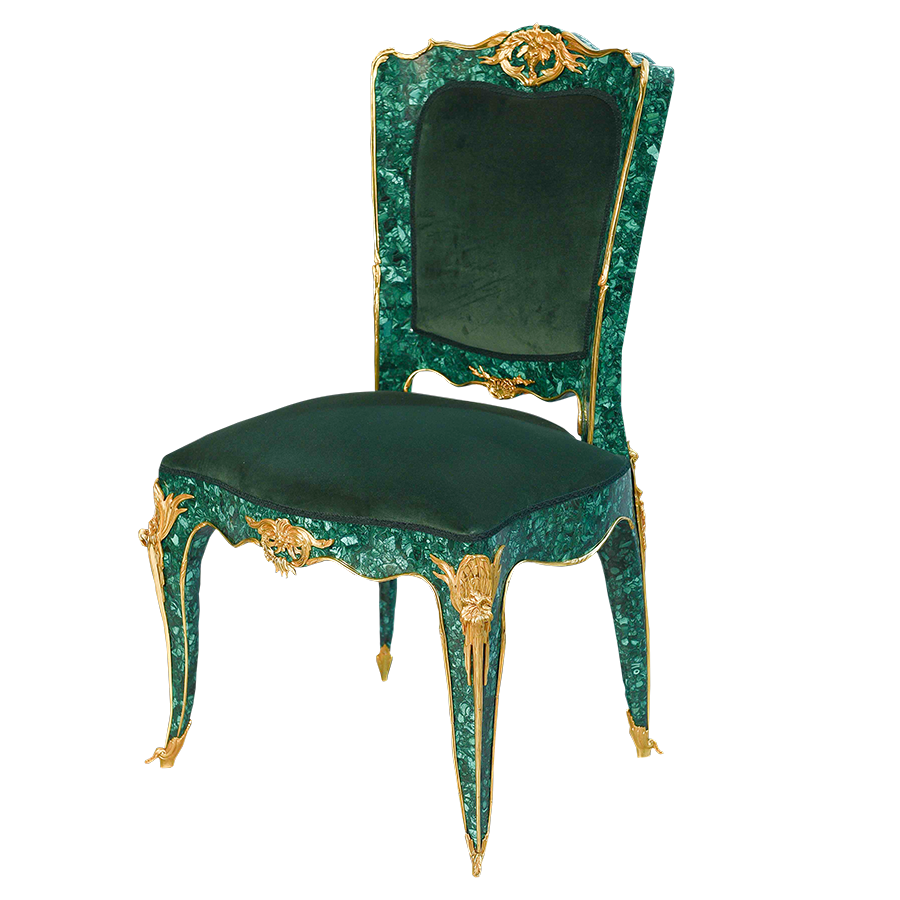 Our European handcrafted Louis Xv Side Chair in Malachite and Ormolu