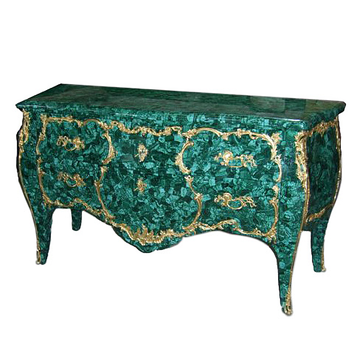 Our European handcrafted Louis Xv Chest Of Drawers in Malachite and Ormolu