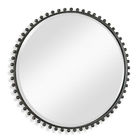 Taza Round Mirror, Distressed Black - Kings Fine Art & Decor