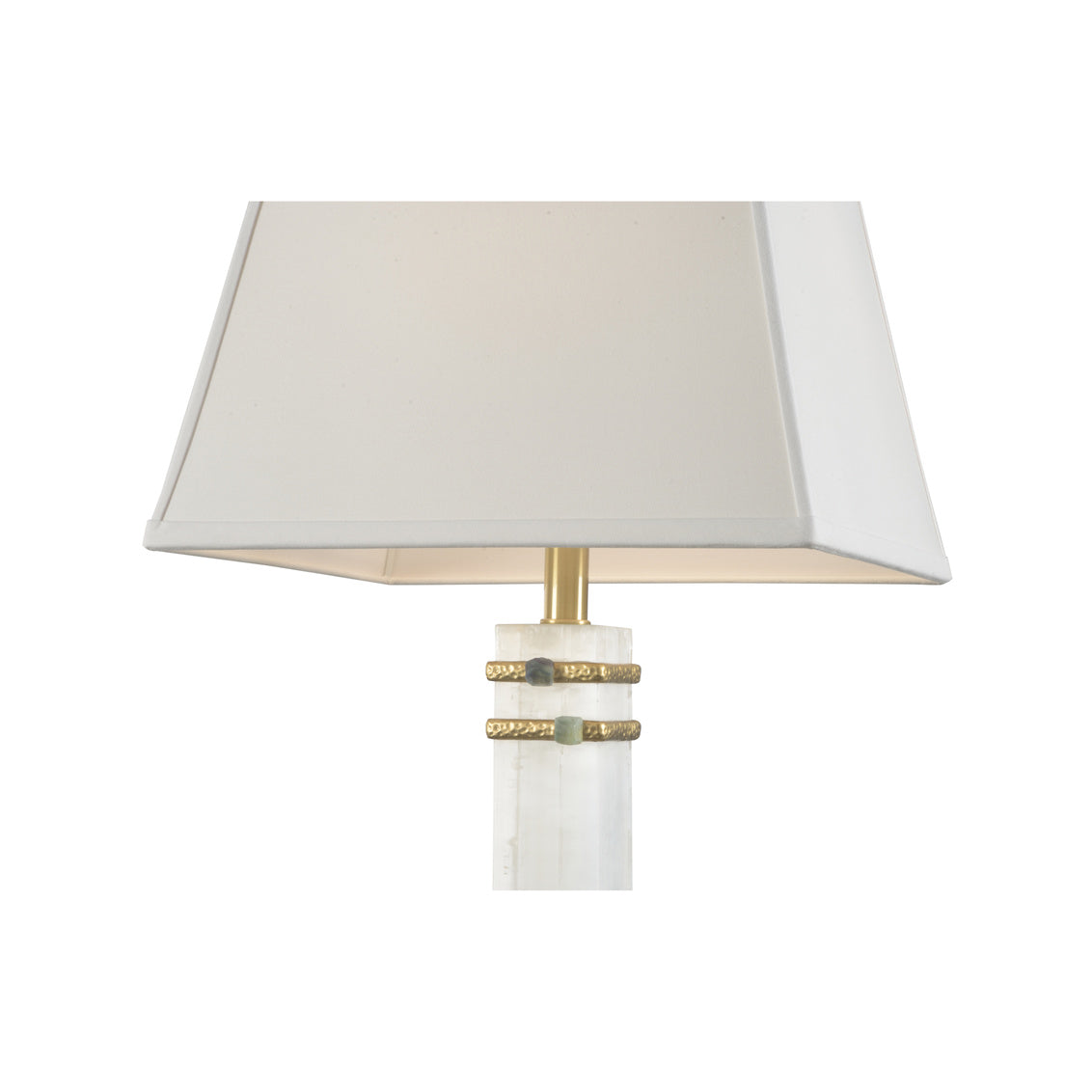 ALABASTER COLUMN LAMP WITH GOLD/STONE RINGS