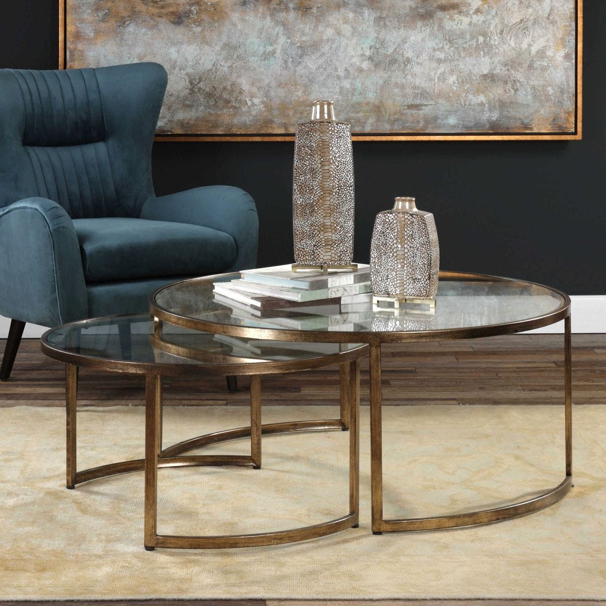 Rhea Nesting Coffee Tables, Gold, S/2