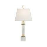 ALABASTER COLUMN LAMP WITH GOLD/STONE RINGS