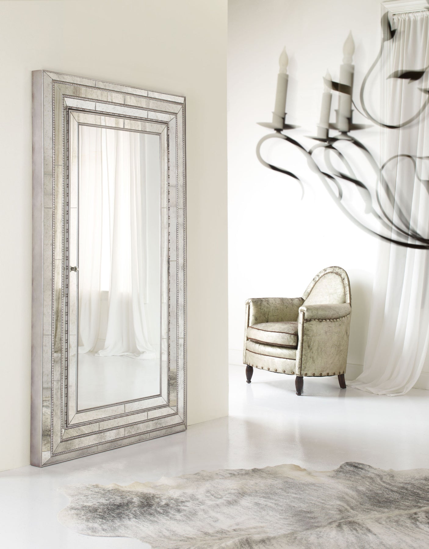 Hooker Furniture Melange Glamour Floor Mirror w/Jewelry Armoire Storage 638-50012