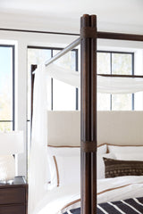 Hooker Furniture Retreat Pole Rattan King Upholstered Poster Bed w/Canopy 6950-90466-99