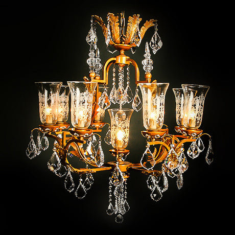 7730-MD0335L9 LT710201 9 Light Metal & Crystal Chandelier-Hurricane Shades (45Hx35D)