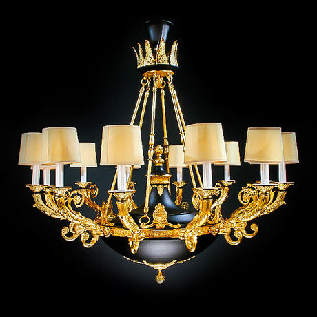 7730-MD0350L12 LT710501 12 Light Black Patined Chandelier w/Shades (47Hx50D)