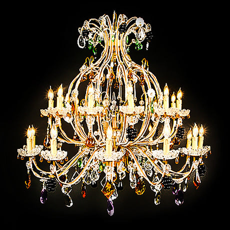 7730-MD0423L24 LT711101 24 Light Iron & Crystal Chand w/Multi-Color Fruit (38Hx45D)