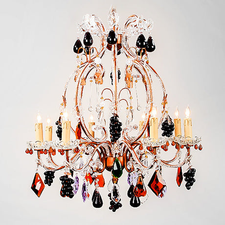 7730-MD0423L8 LT711301 8 Light Iron & Crystal Chandelier-Multi Color Fruit (26Hx28D)