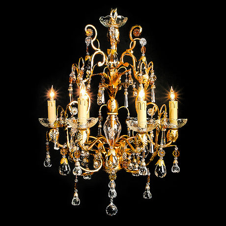 7730-MD0485L6 LT712001 6 Light Iron & Crystal Chandelier-Gold (25Hx21D)