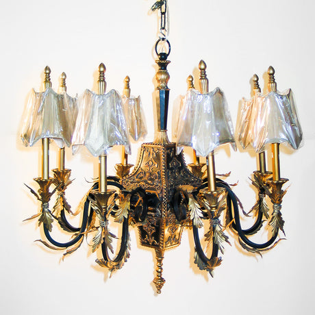 7737-RD6142L8 LT750101 8 Light Iron Chandelier Black & Gold w/Shades (34Hx32D)